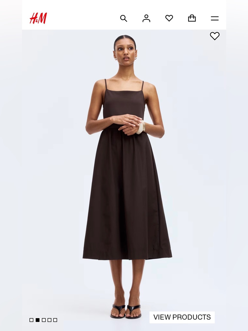 H&M Dark Brown Strappy Midi Dress Size M